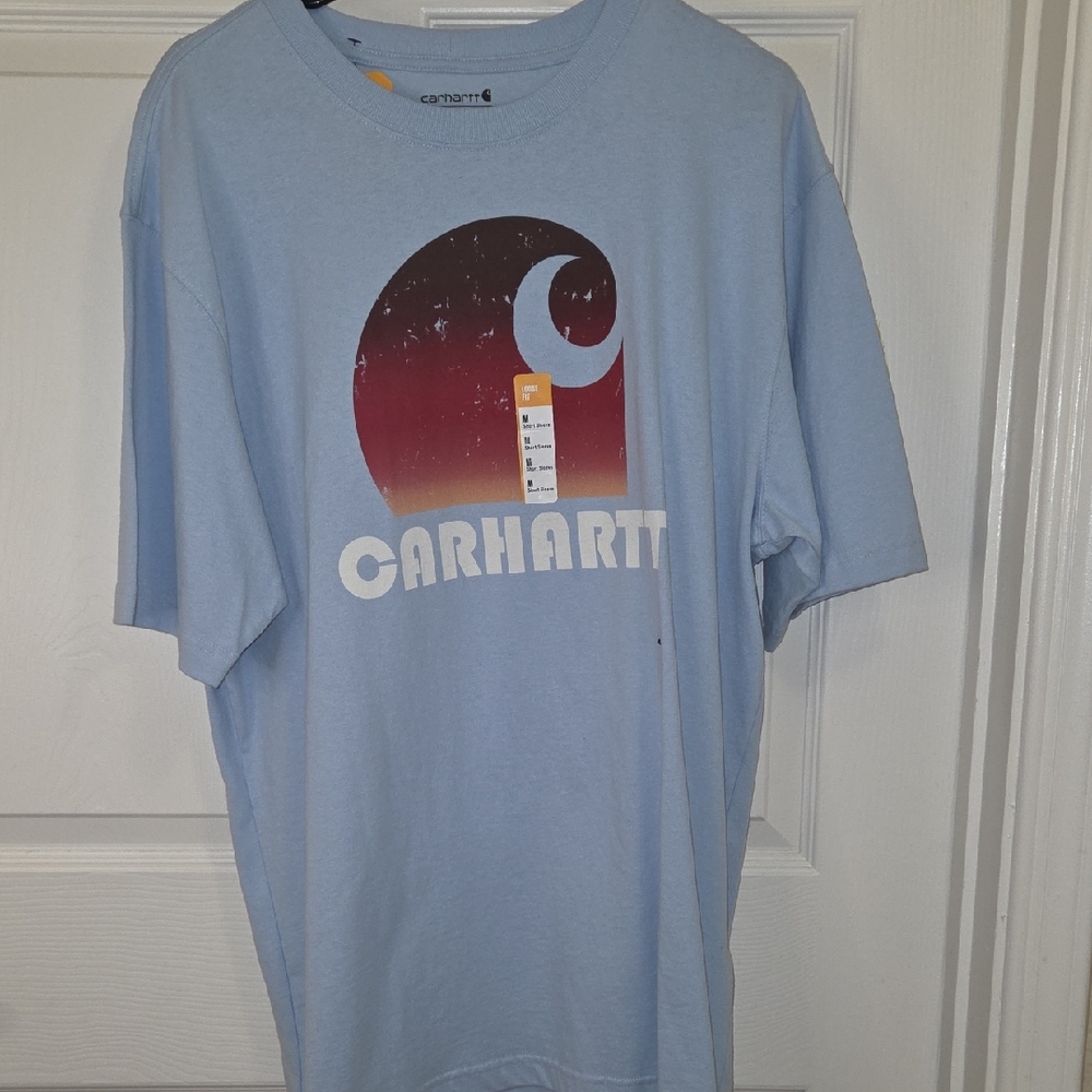 Carhartt Men's Blue Tee with Red Graphic